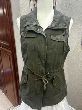 Sebby Olive Green Utility Drawstring Vest